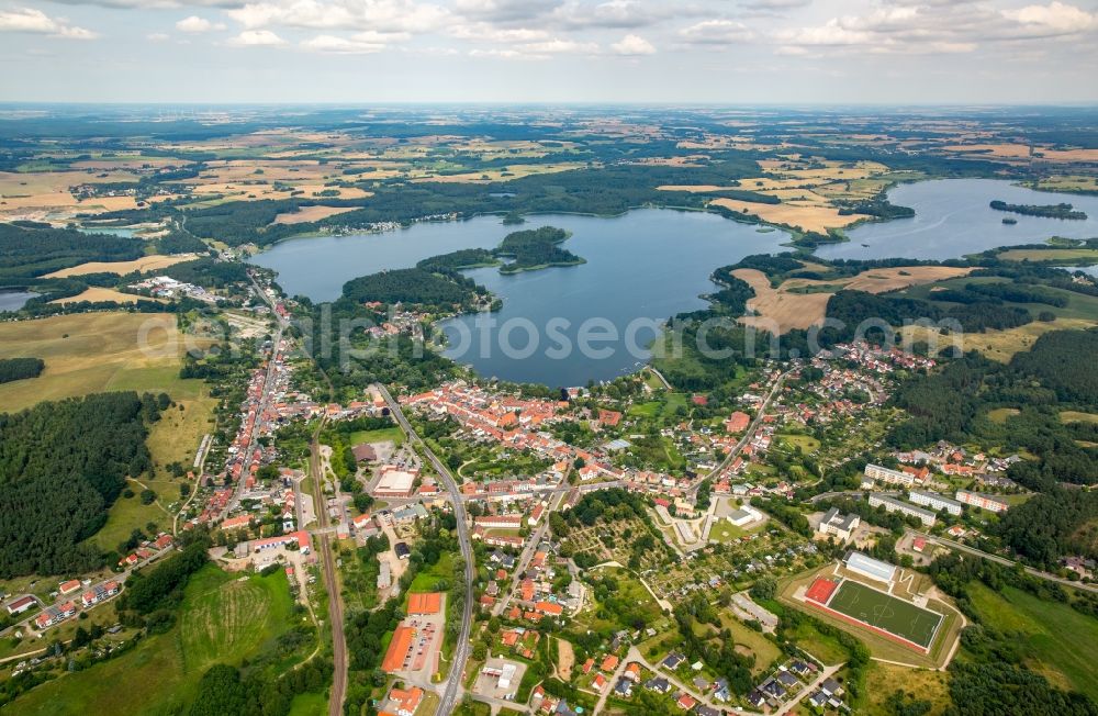 Aerial photograph Krakow am See - Riparian areas on the lake area of Krakower See in Krakow am See in the state Mecklenburg - Western Pomerania