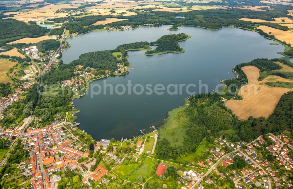 Krakow am See from the bird's eye view: Riparian areas on the lake area of Krakower See in Krakow am See in the state Mecklenburg - Western Pomerania