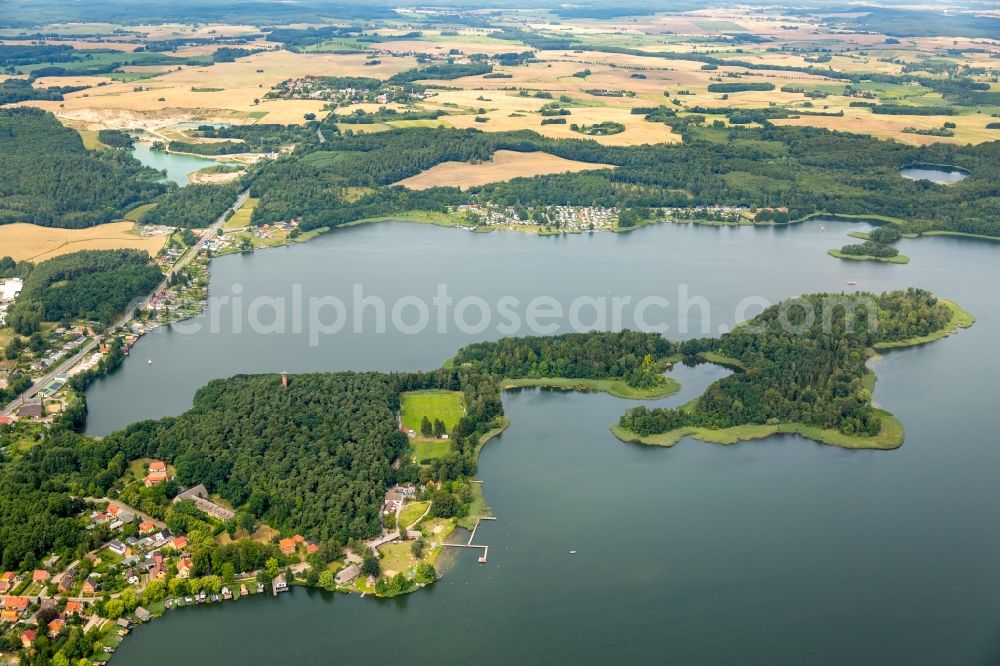 Aerial image Krakow am See - Riparian areas on the lake area of Krakower See in Krakow am See in the state Mecklenburg - Western Pomerania