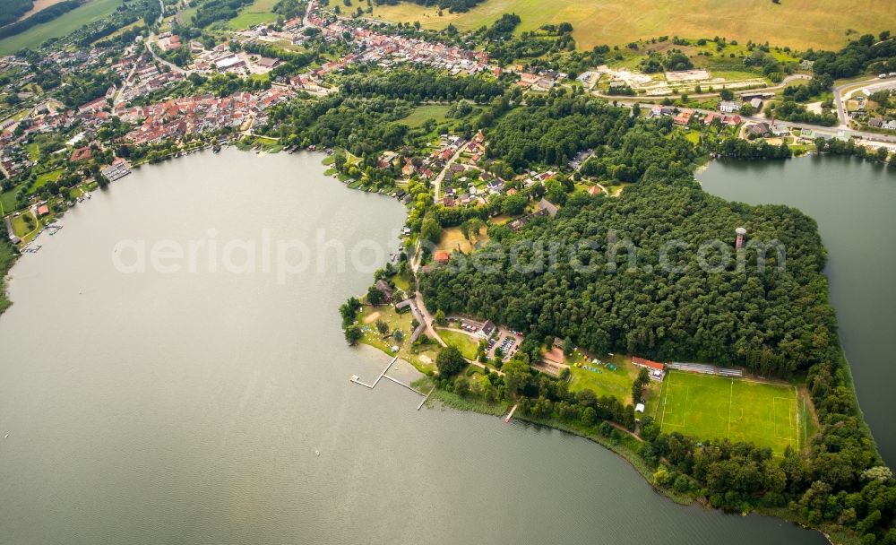 Aerial image Krakow am See - Riparian areas on the lake area of Krakower See in Krakow am See in the state Mecklenburg - Western Pomerania