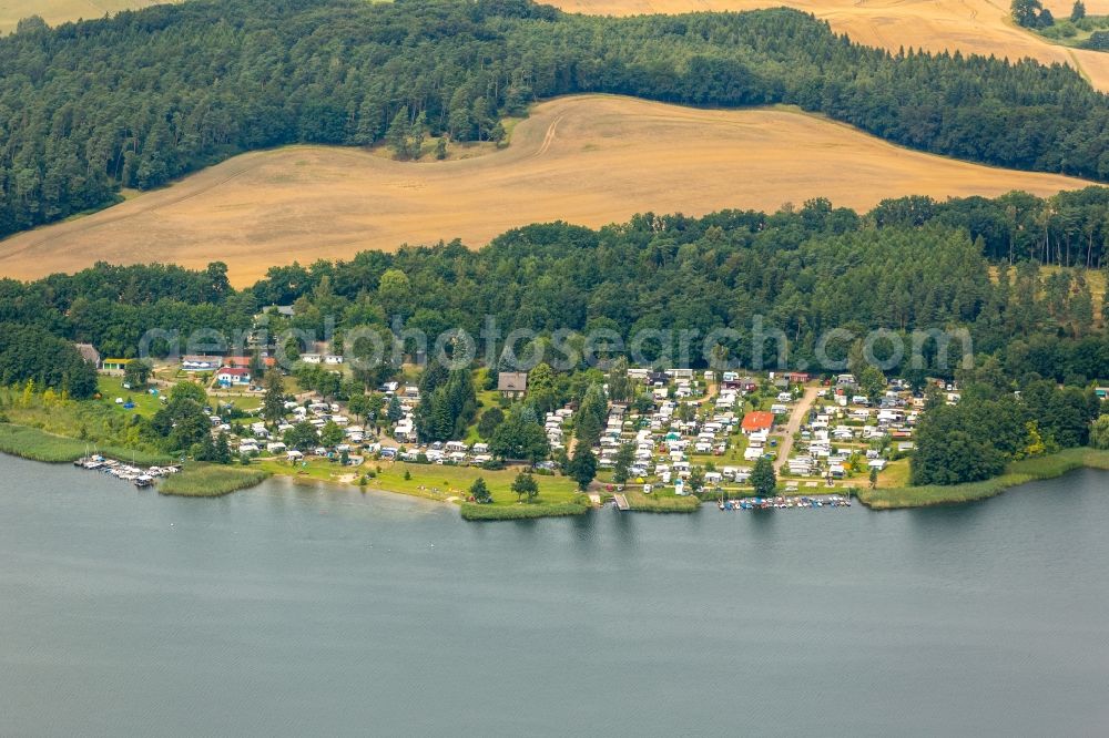 Aerial image Krakow am See - Riparian areas on the lake area of Krakower See in Krakow am See in the state Mecklenburg - Western Pomerania