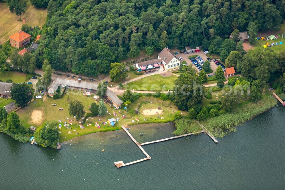 Krakow am See from above - Riparian areas on the lake area of Krakower See in Krakow am See in the state Mecklenburg - Western Pomerania