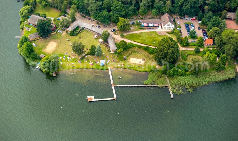 Aerial image Krakow am See - Riparian areas on the lake area of Krakower See in Krakow am See in the state Mecklenburg - Western Pomerania