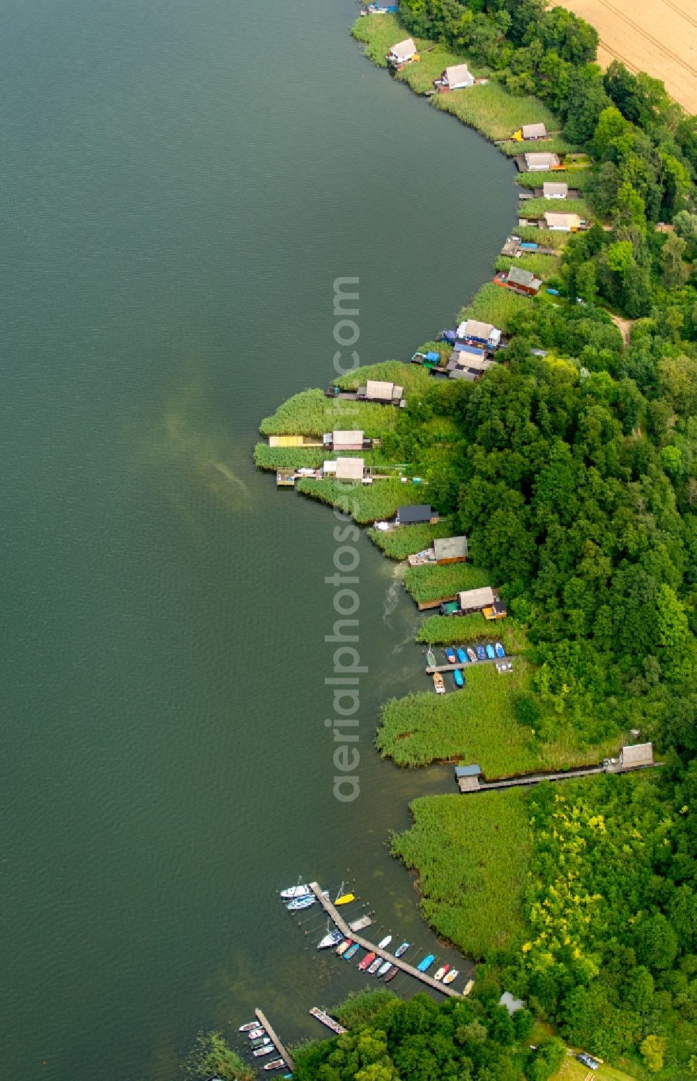 Aerial image Krakow am See - Riparian areas on the lake area of Krakower See in Krakow am See in the state Mecklenburg - Western Pomerania