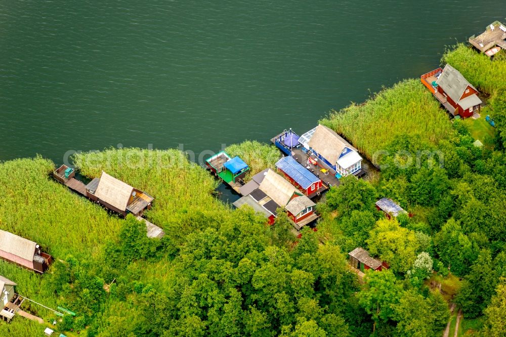 Krakow am See from above - Riparian areas on the lake area of Krakower See in Krakow am See in the state Mecklenburg - Western Pomerania