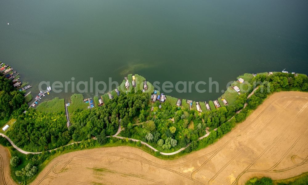 Krakow am See from above - Riparian areas on the lake area of Krakower See in Krakow am See in the state Mecklenburg - Western Pomerania