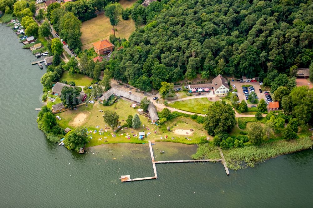 Aerial image Krakow am See - Riparian areas on the lake area of Krakower See in Krakow am See in the state Mecklenburg - Western Pomerania