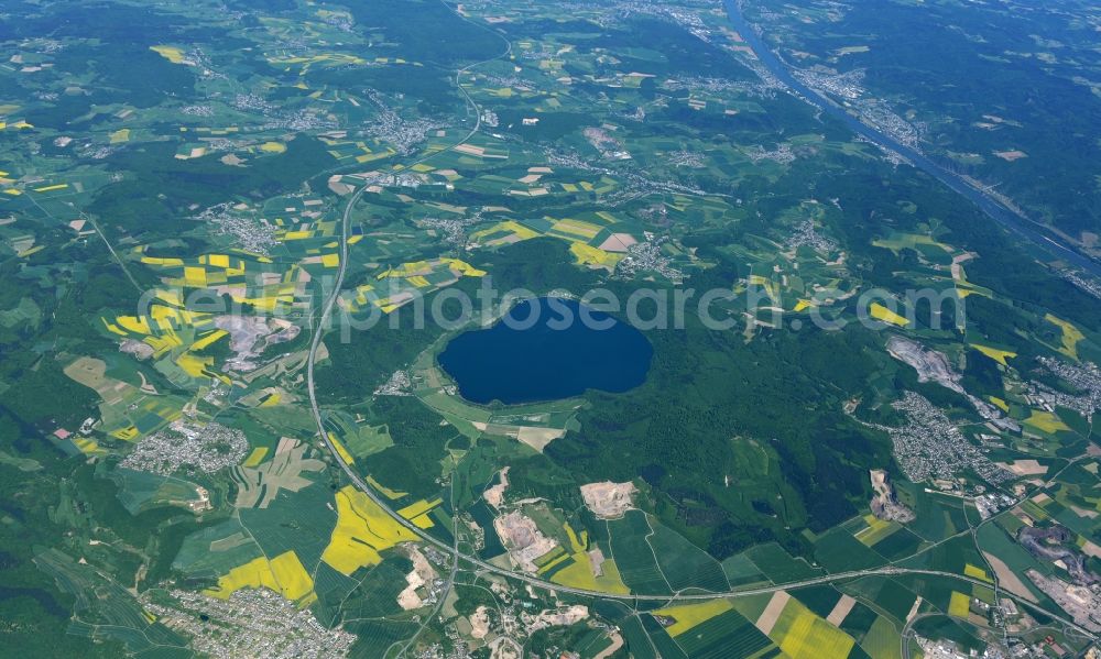 Nickenich from above - Riparian areas on the lake area of Laacher See in Nickenich in the state Rhineland-Palatinate, Germany