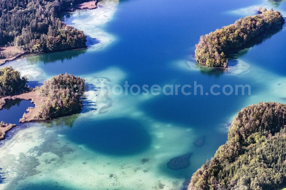 Aerial image Stock - Riparian areas on the lake area of Langenbuergner See in Stock in the state Bavaria, Germany