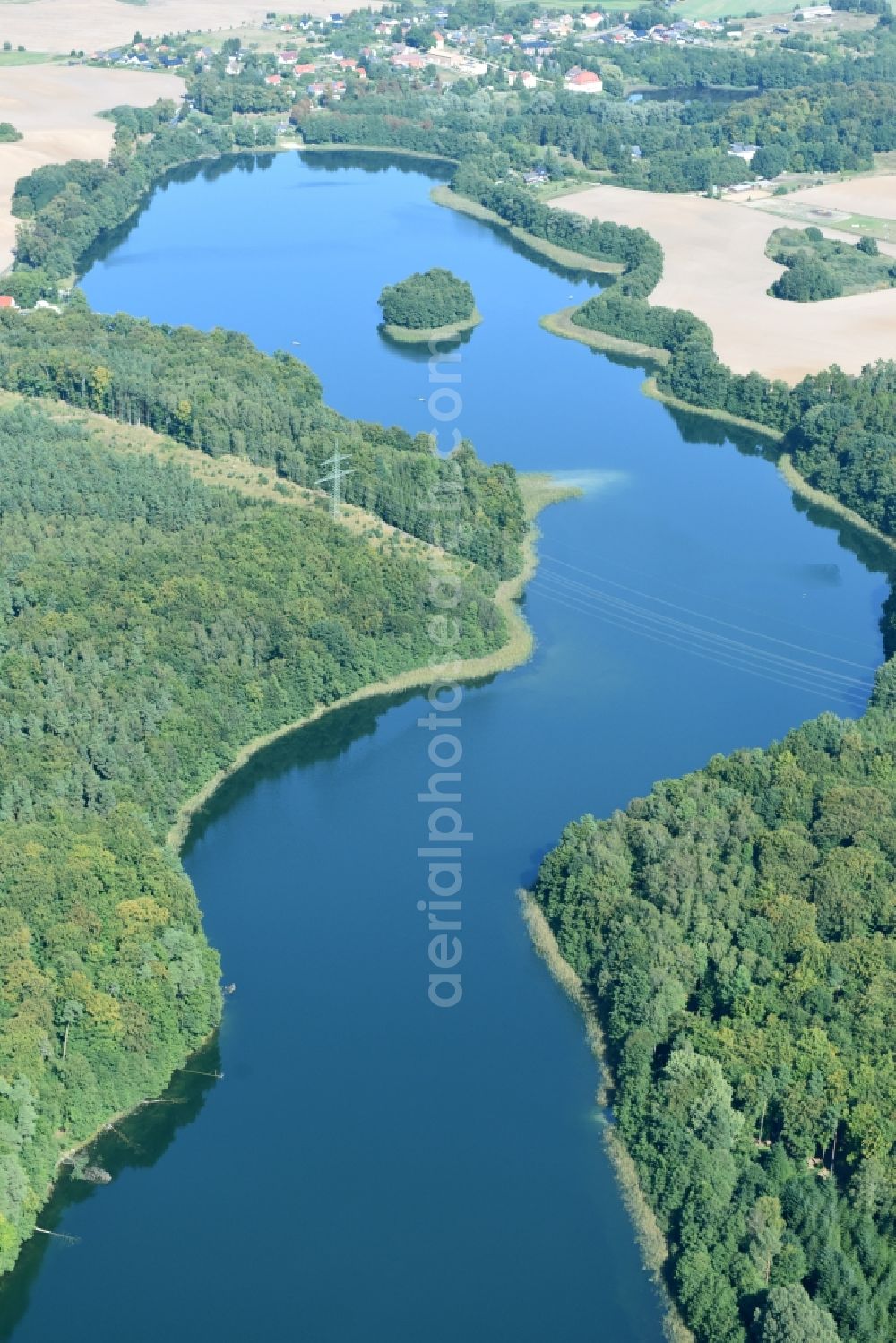 Blumenholz from above - Riparian areas on the lake area of Langer See in Blumenholz in the state Mecklenburg - Western Pomerania