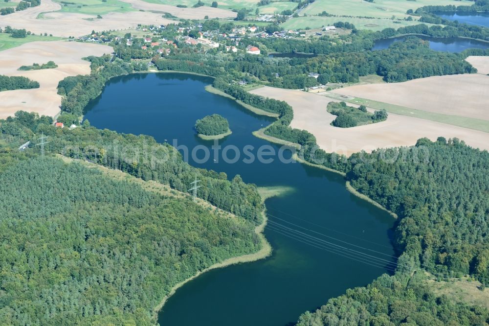 Blumenholz from above - Riparian areas on the lake area of Langer See in Blumenholz in the state Mecklenburg - Western Pomerania