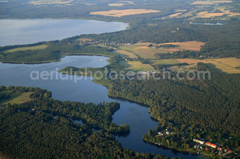 Aerial image Heidesee - Riparian areas on the lake area of Langer See in Heidesee in the state Brandenburg, Germany