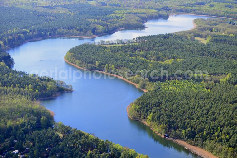 Aerial image Ahrensdorf - Riparian areas on the sea area of Luebbesee near Ahrensdorf in the state Brandenburg