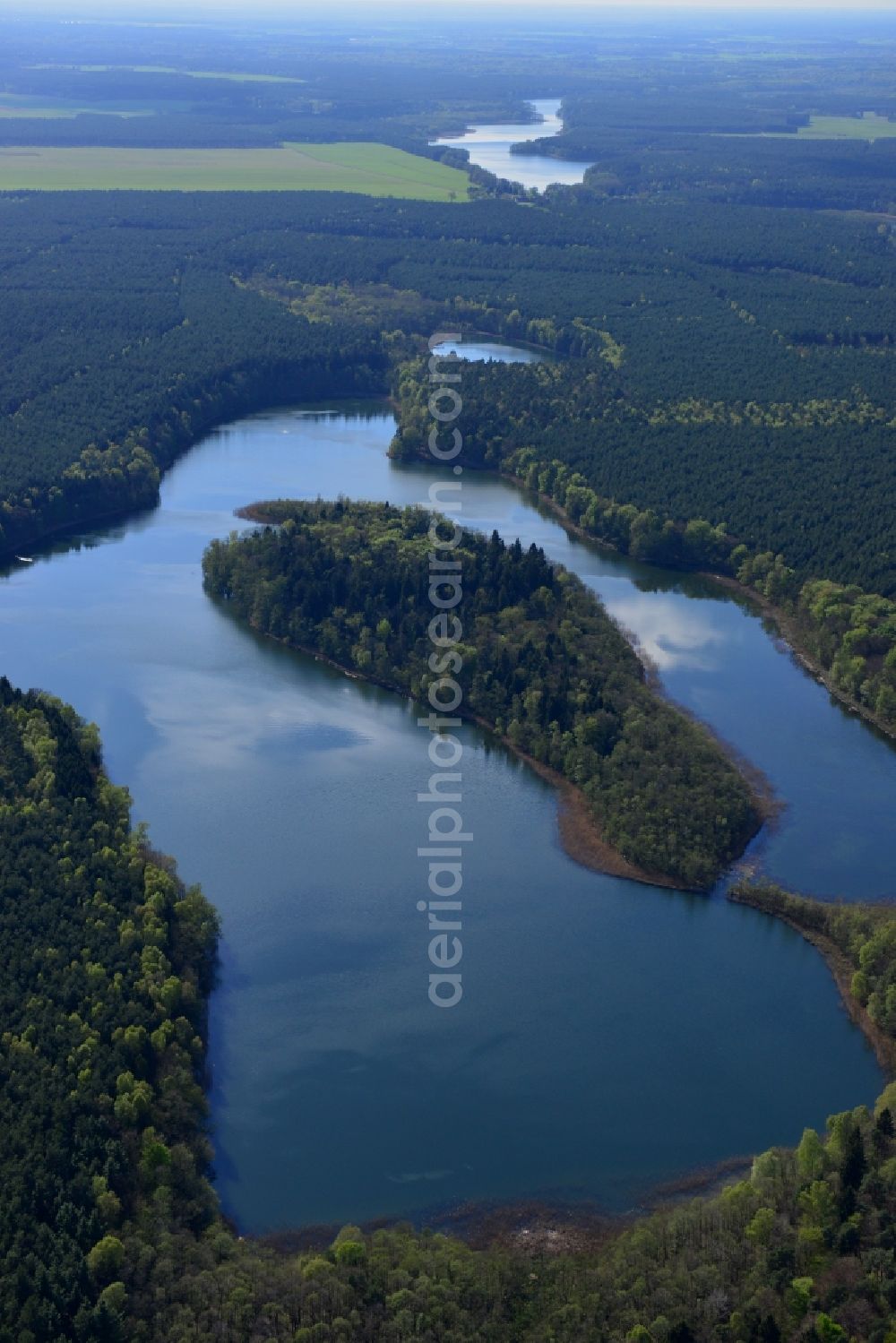 Temmen-Ringenwalde from the bird's eye view: Riparian areas on the sea area of Libbesickesee in Temmen-Ringenwalde in the state Brandenburg