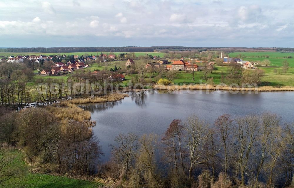 Lietzen from above - Riparian areas on the lake area of Lietzener See in Lietzen in the state Brandenburg, Germany