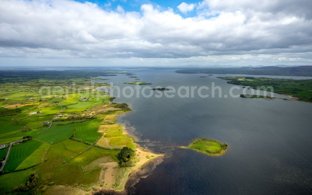 Scarriff from the bird's eye view: Riparian areas on the lake area of Lough Derg on River Shannon in Scarriff in Clare, Ireland