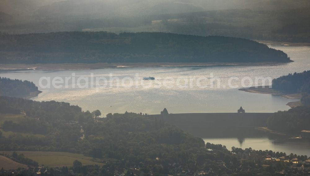 Möhnesee from above - Riparian areas on the lake area of Moehnesee in Moehnesee in the state North Rhine-Westphalia, Germany