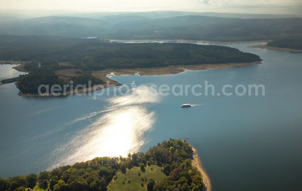 Möhnesee from above - Riparian areas on the lake area of Moehnesee in Moehnesee in the state North Rhine-Westphalia, Germany