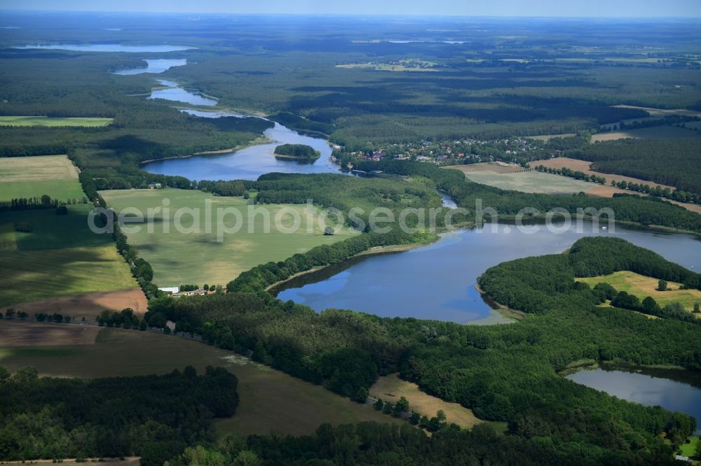 Mirow from the bird's eye view: Riparian areas on the lake area of Mirower See in Mirow in the state Mecklenburg - Western Pomerania, Germany