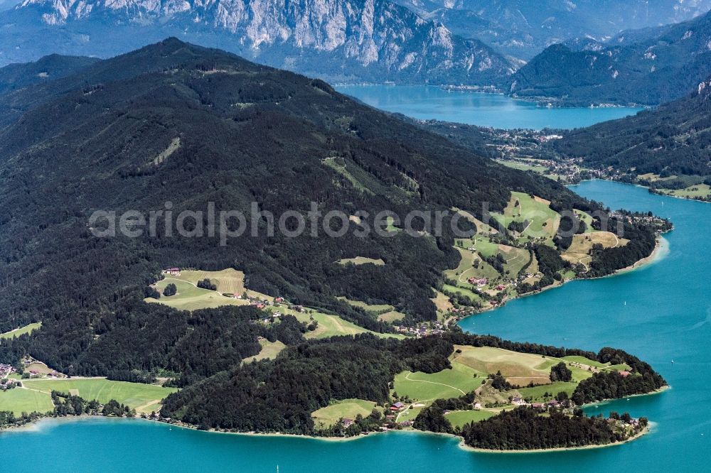 Aerial photograph Unterach am Attersee - Riparian areas on the lake area of Mondsee and Attersee in Unterach am Attersee in Oberoesterreich, Austria