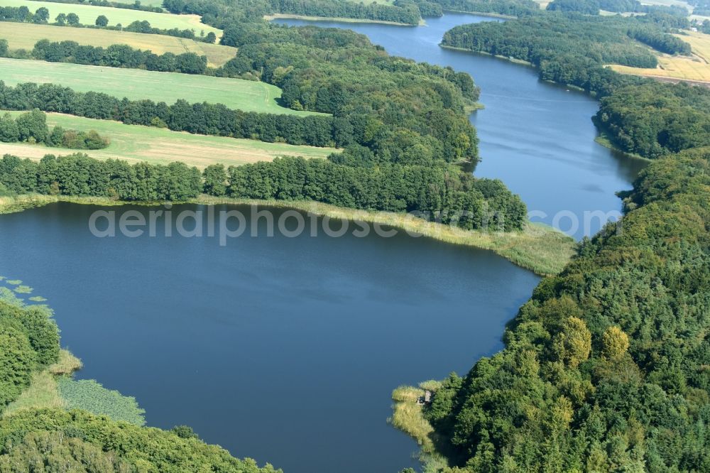 Neuhof from above - Riparian areas on the lake area of Neuenkirchener See in Neuhof in the state Mecklenburg - Western Pomerania