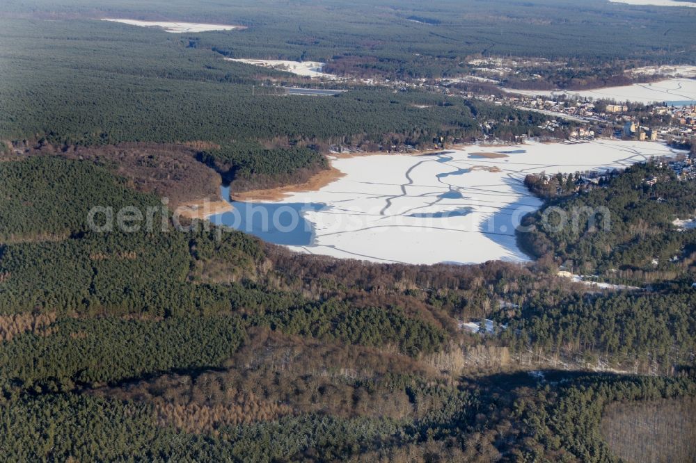 Lychen from the bird's eye view: Riparian areas on the lake area of Oberpfuhl See in the district Metropolregion Berlin/Brandenburg in Lychen in the state Brandenburg