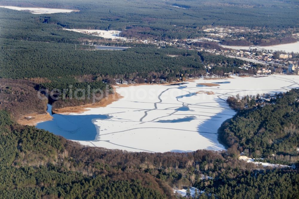 Aerial image Lychen - Riparian areas on the lake area of Oberpfuhl See in the district Metropolregion Berlin/Brandenburg in Lychen in the state Brandenburg