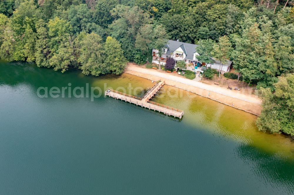 Lanke from above - Riparian areas on the lake area of Obersee in Lanke in the state Brandenburg, Germany