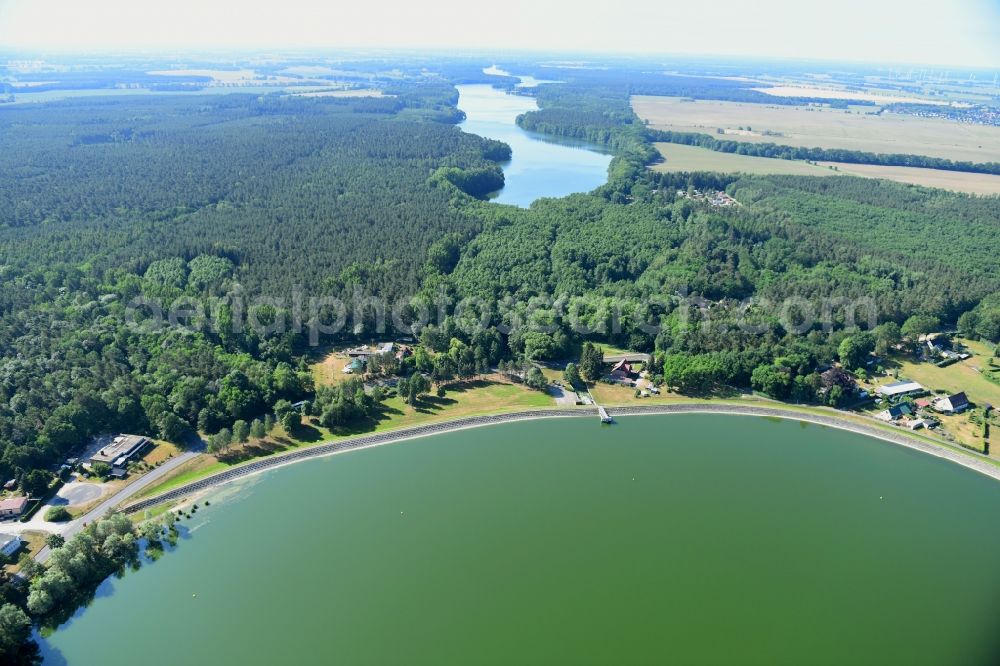 Stolpe from the bird's eye view: Riparian areas on the lake area of Obersee in Stolpe in the state Brandenburg, Germany