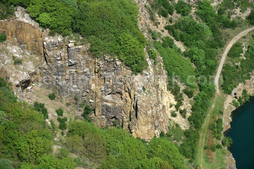 Aerial image Allinge - Shore areas of the lake Opalsee - Opalsoen in a disused quarry on the island of Bornholm in Allinge Region Hovedstaden, Denmark