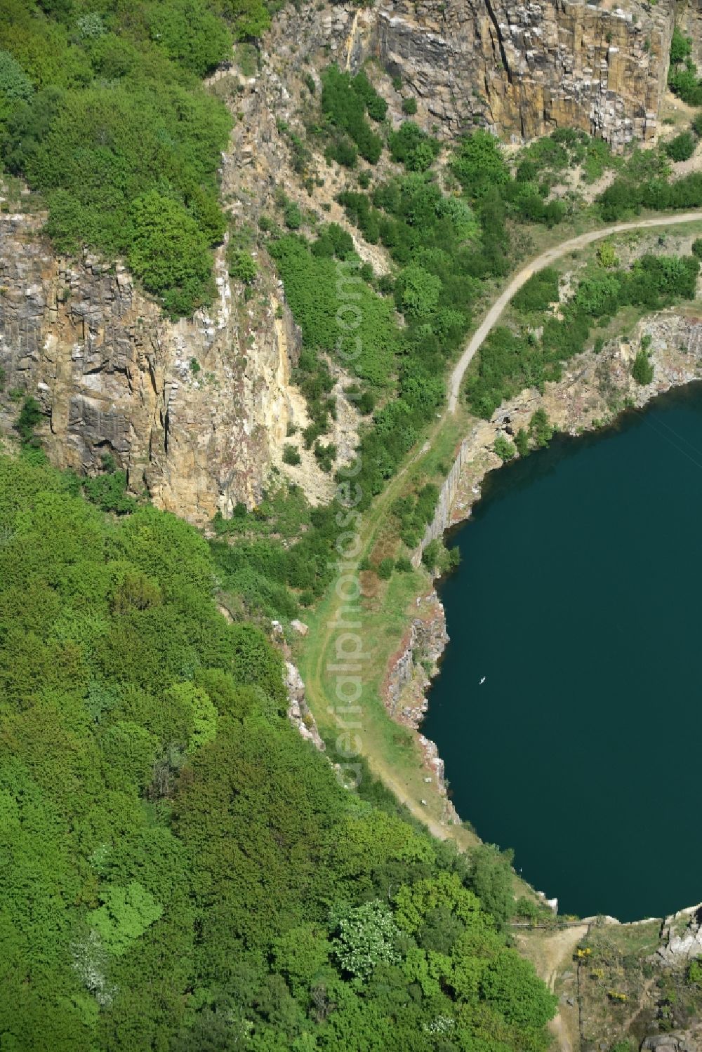 Aerial photograph Allinge - Shore areas of the lake Opalsee - Opalsoen in a disused quarry on the island of Bornholm in Allinge Region Hovedstaden, Denmark