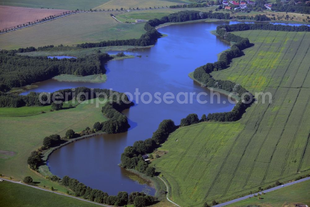 Hohen Wangelin from the bird's eye view: Riparian areas on the lake area of Orthsee in Hohen Wangelin in the state Mecklenburg - Western Pomerania