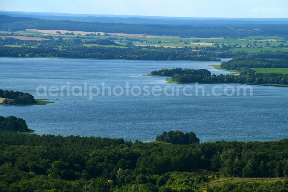 Parsteinsee from above - Riparian areas on the lake area of Parsteiner See in Parsteinsee in the state Brandenburg, Germany