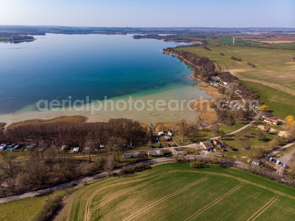 Parsteinsee from above - Riparian areas on the lake area of Parsteiner See in Parsteinsee in the state Brandenburg, Germany