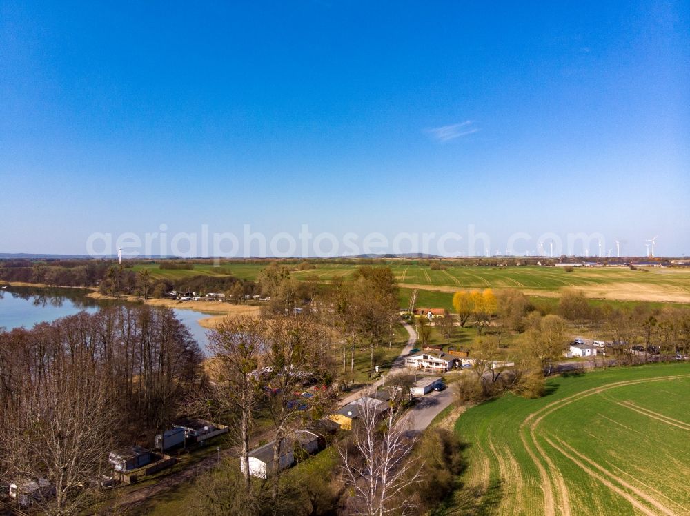 Parsteinsee from above - Riparian areas on the lake area of Parsteiner See in Parsteinsee in the state Brandenburg, Germany