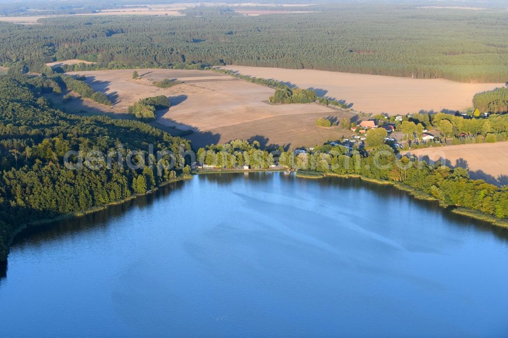 Aerial image Leuengarten - Riparian areas on the lake area of Rudower Sees in Leuengarten in the state Brandenburg, Germany