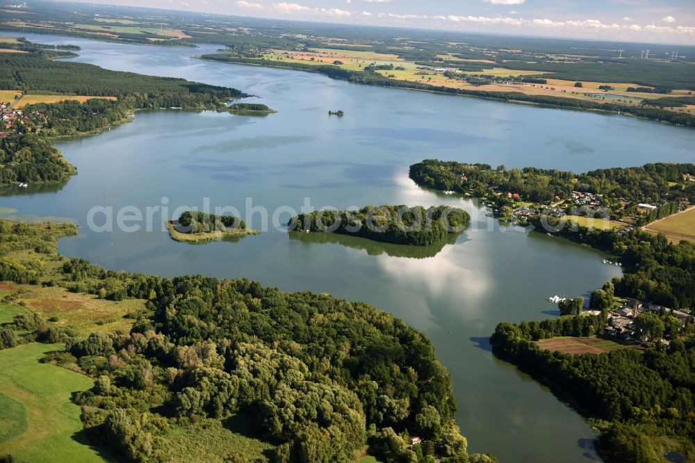 Schwielochsee from above - Riparian areas on the lake area of Schwielochsee in Schwielochsee in the state Brandenburg