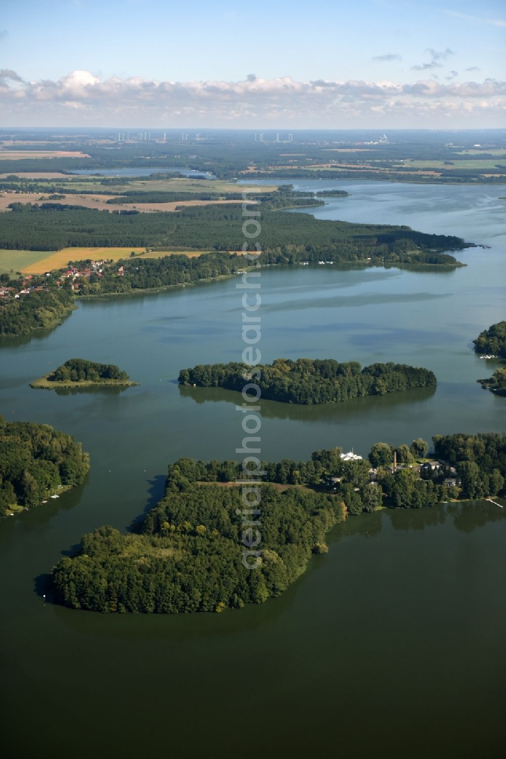 Schwielochsee from above - Riparian areas on the lake area of Schwielochsee in Schwielochsee in the state Brandenburg