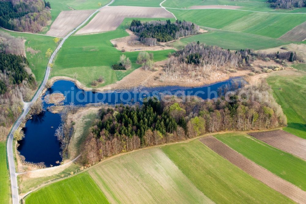 Andechs from the bird's eye view: Riparian areas on the lake area of Seachtn in Andechs in the state Bavaria