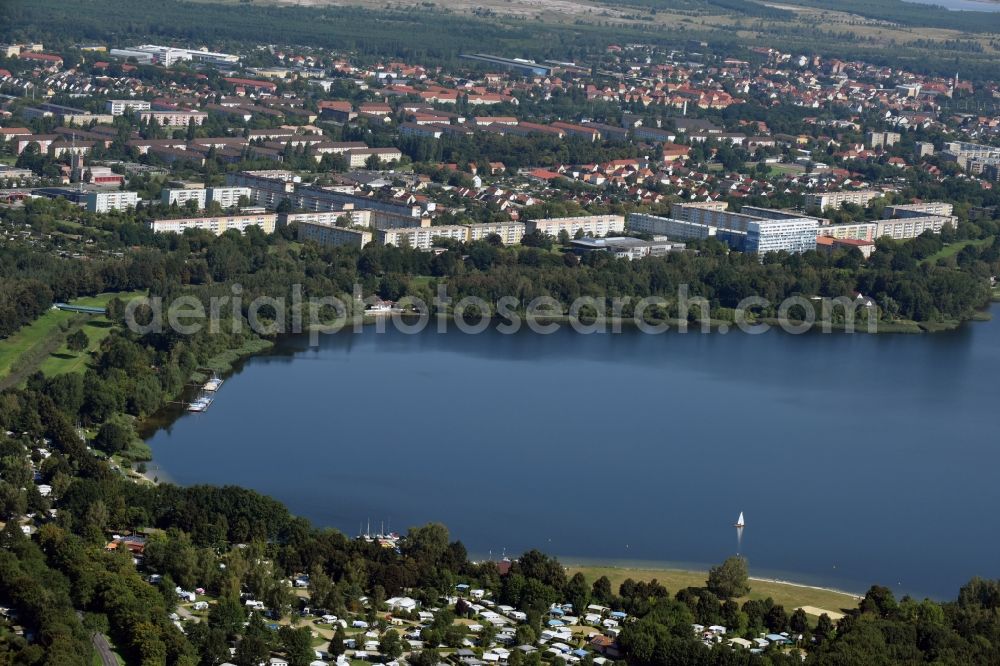 Senftenberg from above - Riparian areas of the city Senftenberg at the lake area of Senftenberger See in the state Brandenburg