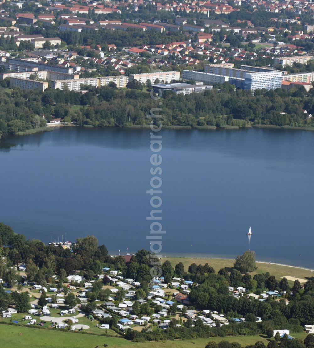 Senftenberg from the bird's eye view: Riparian areas of the city Senftenberg at the lake area of Senftenberger See in the state Brandenburg