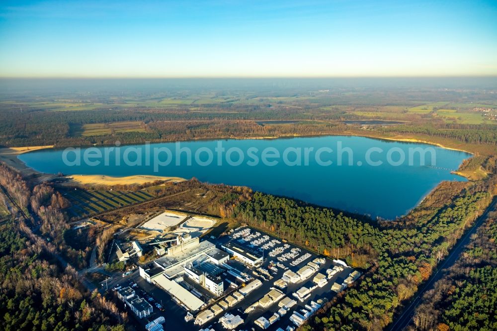 Lehmbraken from above - Riparian areas on the lake area of Silbersee II in Lehmbraken in the state North Rhine-Westphalia, Germany