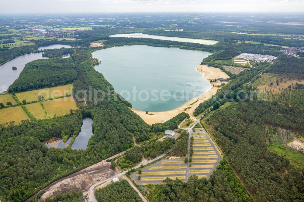 Lehmbraken from above - Riparian areas on the lake area of Silbersee II in Lehmbraken at Ruhrgebiet in the state North Rhine-Westphalia, Germany