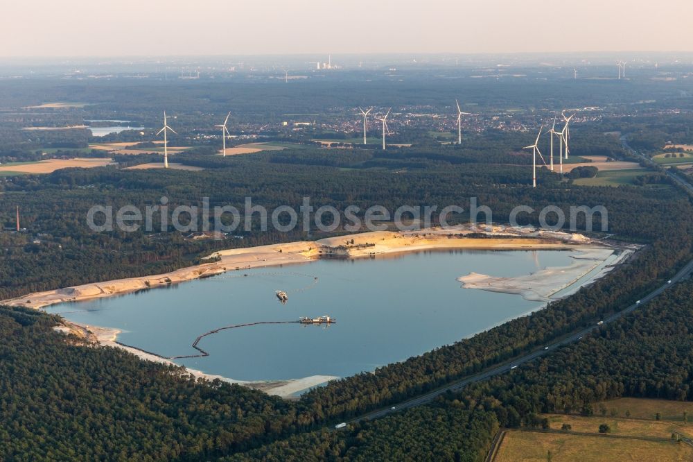 Haltern am See from the bird's eye view: Riparian areas on the lake area of Silberseen in a forest area in Haltern am See in the state North Rhine-Westphalia, Germany