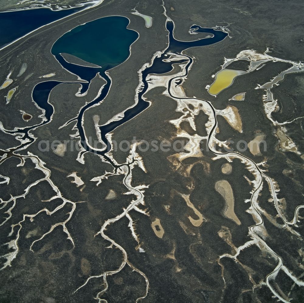 Central Valley from above - Riparian areas on the lake area of Soda Lake in region Carrizo Plain in Central Valley in California, United States of America