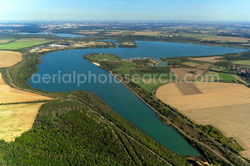 Großpösna from above - Riparian areas on the lake area of Stoermthaler See in Grosspoesna in the state Saxony, Germany