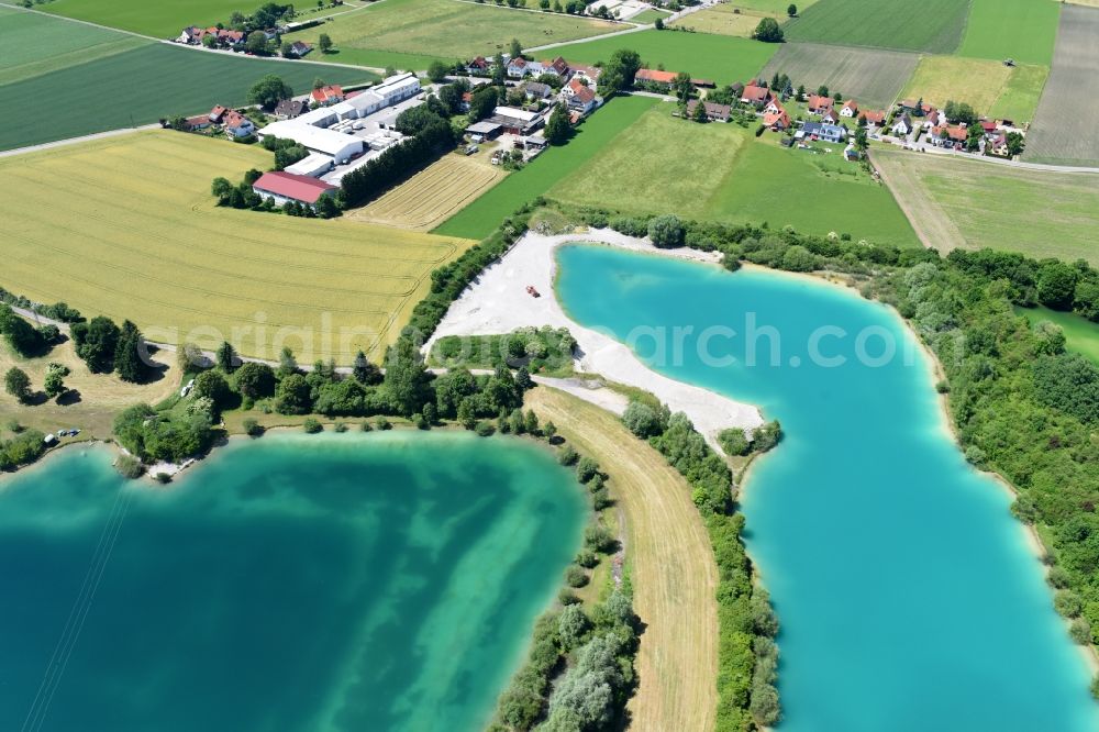 Geiselbullach from above - Riparian areas on the lake area of Stuerzer Weiher in Geiselbullach in the state Bavaria, Germany