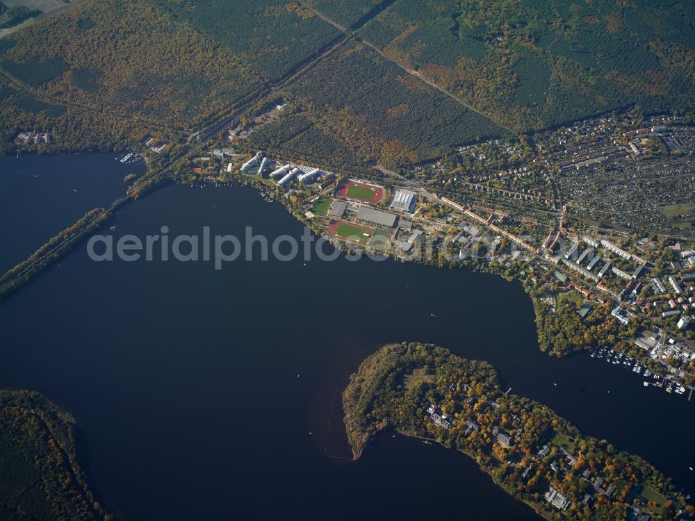 Schwielowsee from above - Riparian areas on the lake area of Templiner See in Schwielowsee in the state Brandenburg