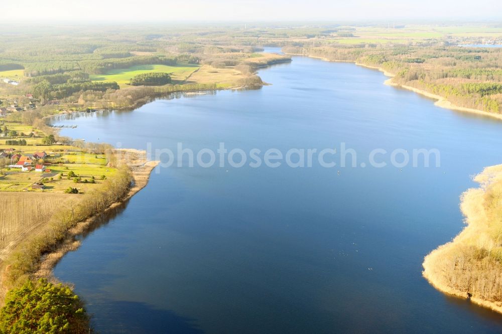 Diemitz from above - Riparian areas on the lake area of Vilzsee in Diemitz in the state Mecklenburg - Western Pomerania, Germany