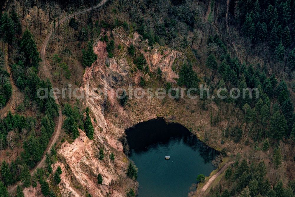 Aerial photograph Sinzheim - Riparian areas on the lake area of Waldeneck See in a forest area in Sinzheim in the state Baden-Wuerttemberg, Germany